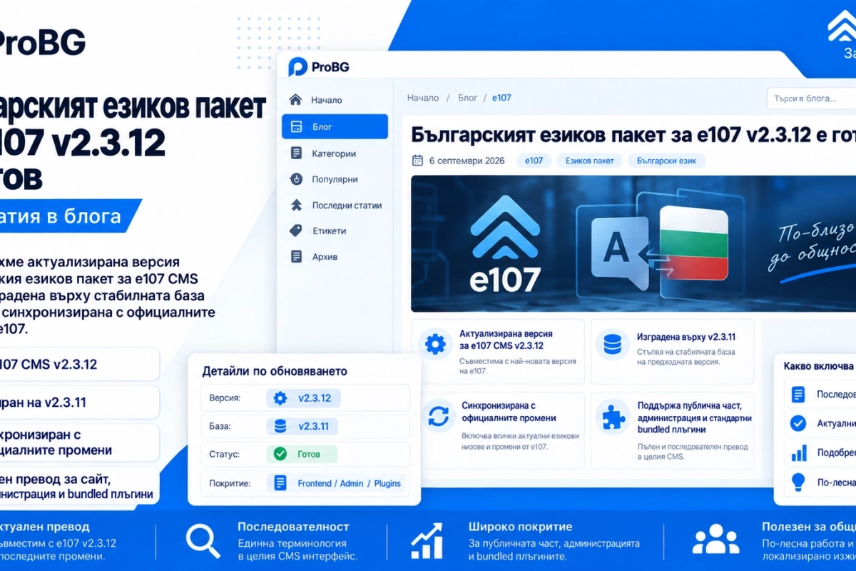 Българският езиков пакет за e107 v2.3.12 е готов